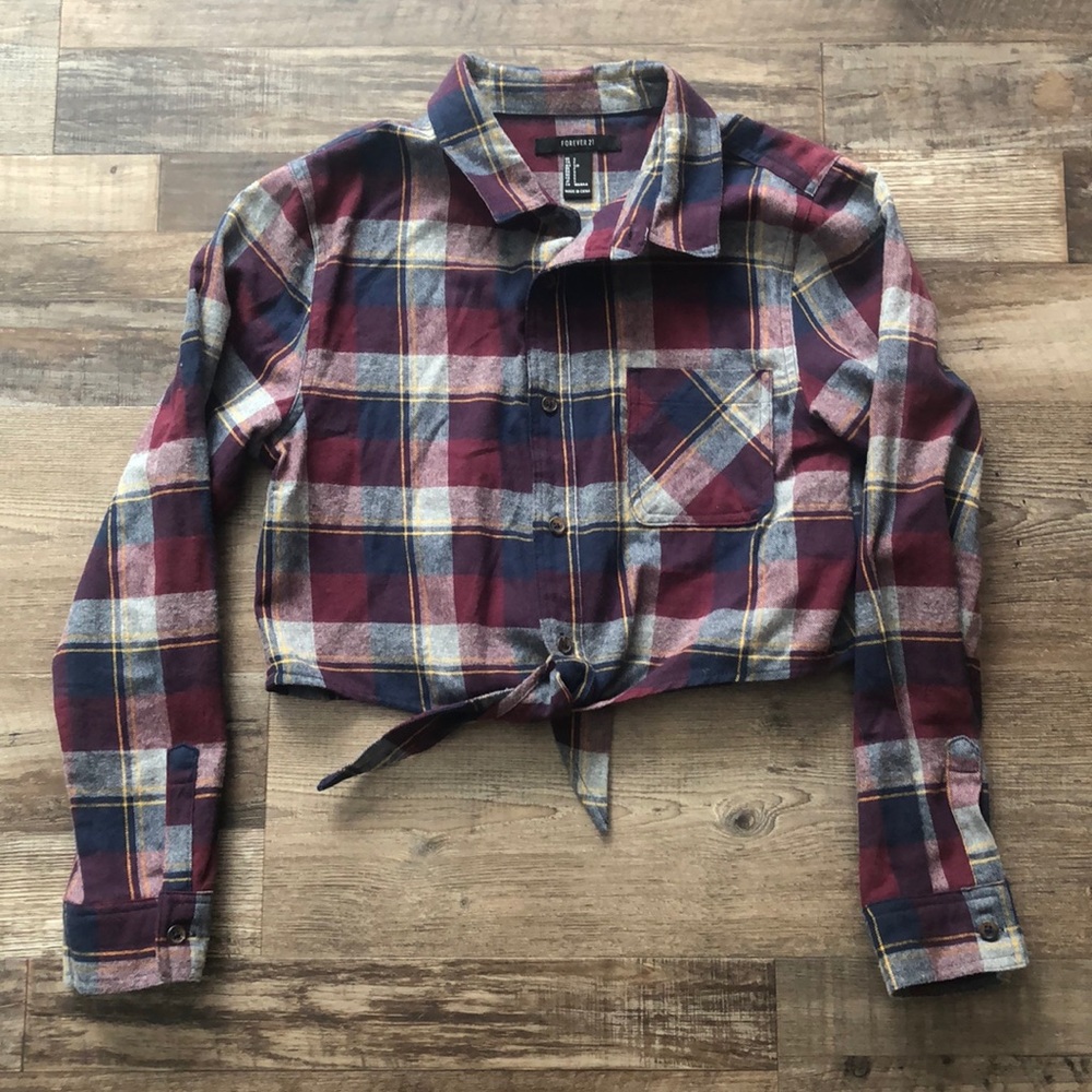 Flannel crop top ties in front